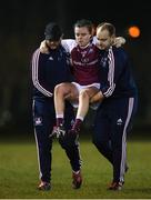 20 February 2019; Grainne Nolan of NUI Galway is carried from the pitch after picking up an injury during the O’Connor Cup Round 2 match between University College Dublin and National University of Ireland Galway at Billings Park in Belfield, UCD, Dublin. Photo by Stephen McCarthy/Sportsfile