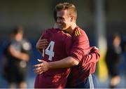 21 February 2019; Darren Loughnane of UL celebrates with teammate Adam Foley during the RUSTLERS IUFU Harding Cup Final match between University College Cork and University of Limerick at the UCD Bowl in Dublin. Photo by Harry Murphy/Sportsfile