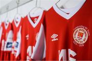 20 February 2019; A general view of St. Patrick's Athletic jerseys at the St. Patrick's Athletic Squad Portraits at Ballyoulster United AFC, in Celbridge, Co. Kildare. Photo by Piaras Ó Mídheach/Sportsfile