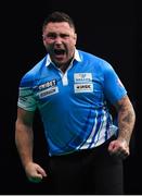 21 February 2019; Gerwyn Price celebrates scoring a '180' during his Premier League Darts Night Three match against James Wade at the 3Arena in Dublin. Photo by Seb Daly/Sportsfile