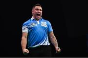 21 February 2019; Gerwyn Price celebrates winning a leg during his Premier League Darts Night Three match against James Wade at the 3Arena in Dublin. Photo by Seb Daly/Sportsfile