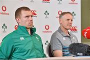 22 February 2019; Keith Earls with head coach Joe Schmidt during an Ireland Rugby press conference at Carton House in Maynooth, Kildare. Photo by Matt Browne/Sportsfile