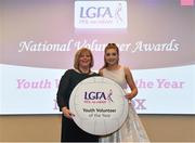 22 February 2019; Niamh Fox from Dromin-Athlacca Banogue, Co. Limerick, right, is presented with the Youth Volunteer of the Year award by Ladies Gaelic Football Association President Marie Hickey, at the 2018 LGFA Volunteer of the Year awards night. Croke Park, Dublin.  Photo by Sam Barnes/Sportsfile