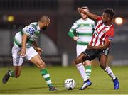 22 February 2019; Junior Ogedi-Uzokwe of Derry City in action against Ethan Boyle of Shamrock Rovers during the SSE Airtricity League Premier Division match between Shamrock Rovers and Derry City at Tallaght Stadium in Dublin. Photo by Seb Daly/Sportsfile