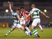 22 February 2019; Junior Ogedi-Uzokwe of Derry City in action against Aaron McEneff, left, and Ethan Boyle of Shamrock Rovers during the SSE Airtricity League Premier Division match between Shamrock Rovers and Derry City at Tallaght Stadium in Dublin. Photo by Seb Daly/Sportsfile