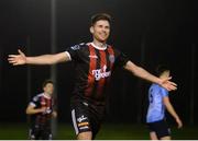 22 February 2019; Dinny Corcoran of Bohemians celebrates after scoring his side's second goal during the SSE Airtricity League Premier Division match between UCD and Bohemians at the UCD Bowl in Dublin. Photo by Harry Murphy/Sportsfile