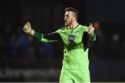 22 February 2019; Finn Harps goalkeeper Peter Burke celebrates his side's first goal during the SSE Airtricity League Premier Division match between Finn Harps and Dundalk at Finn Park in Ballybofey, Donegal. Photo by Stephen McCarthy/Sportsfile