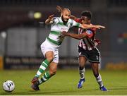 22 February 2019; Junior Ogedi-Uzokwe of Derry City in action against Ethan Boyle of Shamrock Rovers during the SSE Airtricity League Premier Division match between Shamrock Rovers and Derry City at Tallaght Stadium in Dublin. Photo by Seb Daly/Sportsfile