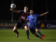22 February 2019; Rob Cornwall of Bohemians in action against Conor Davis of UCD during the SSE Airtricity League Premier Division match between UCD and Bohemians at the UCD Bowl in Dublin. Photo by Harry Murphy/Sportsfile
