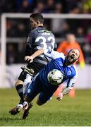 22 February 2019; Raffael Cretaro of Finn Harps in action against Dean Jarvis of Dundalk during the SSE Airtricity League Premier Division match between Finn Harps and Dundalk at Finn Park in Ballybofey, Donegal. Photo by Stephen McCarthy/Sportsfile