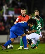 22 February 2019; James Tilley of Cork City is tackled by Bastien Héry of Waterford during the SSE Airtricity League Premier Division match between Cork City and Waterford at Turners Cross in Cork. Photo by Eóin Noonan/Sportsfile