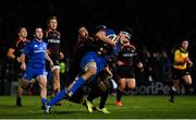 22 February 2019; Max Deegan of Leinster dives over to score his side's seventh try despite the tackle of Bjorn Basson, left, and Masixole Banda of Southern Kings during the Guinness PRO14 Round 16 match between Leinster and Southern Kings at the RDS Arena in Dublin. Photo by Ramsey Cardy/Sportsfile