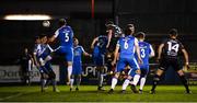 22 February 2019; Brian Gartland, 3, of Dundalk heads his side's first goal during the SSE Airtricity League Premier Division match between Finn Harps and Dundalk at Finn Park in Ballybofey, Donegal. Photo by Stephen McCarthy/Sportsfile