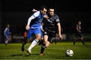 22 February 2019; Jacob Borg of Finn Harps in action against Michael Duffy of Dundalk during the SSE Airtricity League Premier Division match between Finn Harps and Dundalk at Finn Park in Ballybofey, Donegal. Photo by Stephen McCarthy/Sportsfile