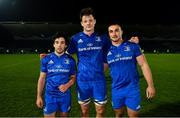 22 February 2019; Leinster players Paddy Patterson, left, Jack Dunne, centre, and Rónan Kelleher following the Guinness PRO14 Round 16 match between Leinster and Southern Kings at the RDS Arena in Dublin. Photo by Ramsey Cardy/Sportsfile