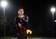 22 February 2019; Conor Levingston of Bohemians applauds fans following the SSE Airtricity League Premier Division match between UCD and Bohemians at the UCD Bowl in Dublin. Photo by Harry Murphy/Sportsfile