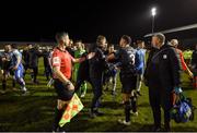 22 February 2019; Players and officials exchange views following the SSE Airtricity League Premier Division match between Finn Harps and Dundalk at Finn Park in Ballybofey, Donegal. Photo by Stephen McCarthy/Sportsfile