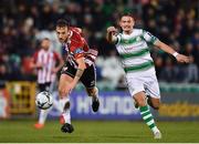 22 February 2019; Ally Gilchrist of Derry City in action against Orjan Vojic of Shamrock Rovers during the SSE Airtricity League Premier Division match between Shamrock Rovers and Derry City at Tallaght Stadium in Dublin. Photo by Seb Daly/Sportsfile