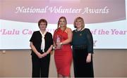 22 February 2019; Edel Conway, Doonbeg, Co. Clare, centre, is presented with the Lulu Carroll award for Overall Volunteer of the Year award by Ladies Gaelic Football Association President Marie Hickey, right, and Angela Carroll, mother of the late Lulu Carroll, at the 2018 LGFA Volunteer of the Year awards night. Croke Park, Dublin.  Photo by Sam Barnes/Sportsfile