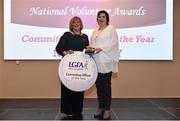 22 February 2019; Nora Fealy, Co. Kerry, right, is presented with the Committee Officer of the Year award by Ladies Gaelic Football Association President Marie Hickey, at the 2018 LGFA Volunteer of the Year awards night. Croke Park, Dublin.  Photo by Sam Barnes/Sportsfile