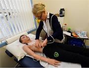 23 February 2019; Alex McKenna, age 12, from Duleek, Co. Meath, has an ECG taken by Cardiac Technician Christine Kiernan during the Mrs. Brown's Boys FAI Heart Care Programme at United Park in Drogheda, Co Louth. Photo by Seb Daly/Sportsfile