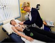 23 February 2019; Alex McKenna, age 12, from Duleek, Co. Meath, has an ECG taken by Cardiac Technician Christine Kiernan during the Mrs. Brown's Boys FAI Heart Care Programme at United Park in Drogheda, Co Louth. Photo by Seb Daly/Sportsfile