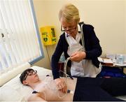 23 February 2019; Oisin Yore, age 12, from Carnaross, Co. Meath, has an ECG taken by Cardiac Technician Christine Kiernan during the Mrs. Brown's Boys FAI Heart Care Programme at United Park in Drogheda, Co Louth. Photo by Seb Daly/Sportsfile