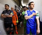22 February 2019; Finn Harps captain Gareth Harkin and Dundalk captain Brian Gartland during the SSE Airtricity League Premier Division match between Finn Harps and Dundalk at Finn Park in Ballybofey, Donegal. Photo by Stephen McCarthy/Sportsfile