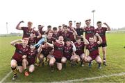 23 February 2019; Captain of St Mary's University College Belfast Paul Gunning lifts the Fergal Maher Cup as his team-mates celebrate after the Electric Ireland HE GAA Fergal Maher Cup Final match between Marino Institute of Education and St Mary's University College Belfast at Waterford IT in Waterford. Photo by Matt Browne/Sportsfile