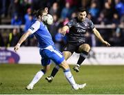 22 February 2019; Patrick Hoban of Dundalk and Keith Cowan of Finn Harps during the SSE Airtricity League Premier Division match between Finn Harps and Dundalk at Finn Park in Ballybofey, Donegal. Photo by Stephen McCarthy/Sportsfile