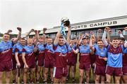 23 February 2019; Galway Mayo Institute of Technology team captain Declan Cronin lifts the Ryan Cup as his team-mates celebrate after the Electric Ireland HE GAA Ryan Cup Final match between Ulster University and Galway Mayo Institute of Technology at Waterford IT in Waterford. Photo by Matt Browne/Sportsfile