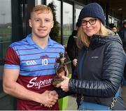 23 February 2019; Jarlath Mannion is presented with the Man of the Match award by Lynne D’Arcy from Electric Ireland following the Electric Ireland HE GAA Ryan Cup Final match between Ulster University and Galway Mayo Institute of Technology at Waterford IT in Waterford. Photo by Matt Browne/Sportsfile