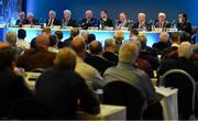 23 February 2019; Top table attendees, from left, Larry McCarthy, GAA Trustee, John Costigan, GAA Trustee, Jerry O'Sullivan, Munster Council Chairman, Iar Uachtarán Aogán Ó Fearghail, Uachtarán Chumann Lúthchleas Gael John Horan, Tom Ryan Ard Stiúrthóir of the GAA, Jim Bolger, Leinster GAA Chairman, Gerry McGovern, Connacht GAA President, Michael Hasson, Ulster GAA President and Paul Foley, Britain GAA, during the GAA Annual Congress 2019 at the Clayton Whites Hotel in Ferrybank South, Wexford. Photo by Piaras Ó Mídheach/Sportsfile