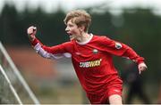 23 February 2019; Cian Doran of Carlow celebrates after scoring his side's third goal during the U15 SFAI SUBWAY Plate National Final match between North Tipperary and Carlow at Mullingar Athletic FC in Gainestown, Mullingar, Co. Westmeath. Photo by David Fitzgerald/Sportsfile