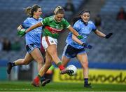 23 February 2019; Fiona Doherty of Mayo under pressure from Olwen Carey of Dublin kicks her side's third goal, in the 20th minute, during the Lidl Ladies NFL Division 1 Round 3 match between Dublin and Mayo at Croke Park in Dublin. Photo by Ray McManus/Sportsfile