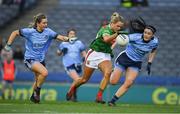 23 February 2019; Fiona Doherty of Mayo races past Martha Byrne, left, and Olwen Carey of Dublin on her way to scoring her side's third goal, in the 20th minute, during the Lidl Ladies NFL Division 1 Round 3 match between Dublin and Mayo at Croke Park in Dublin. Photo by Ray McManus/Sportsfile