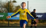 23 February 2019; Tom Delaney of South Tipperary celebrates after scoring the winning penalty in the shoot-out during the U13 SFAI SUBWAY Plate National Final match between Midlands SL and South Tipperary at Mullingar Athletic FC in Gainestown, Mullingar, Co. Westmeath. Photo by David Fitzgerald/Sportsfile