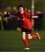 23 February 2019; Ryan Kelly of Midlands SL celebrates after scoring his side's second goal during the U13 SFAI SUBWAY Plate National Final match between Midlands SL and South Tipperary at Mullingar Athletic FC in Gainestown, Mullingar, Co. Westmeath. Photo by David Fitzgerald/Sportsfile
