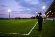 23 February 2019; Groundsman Eugene Bradley places the perimeter flags prior to the Allianz Football League Division 1 Round 4 match between Tyrone and Monaghan at Healy Park in Omagh, Co Tyrone. Photo by Stephen McCarthy/Sportsfile
