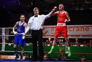 23 February 2019; Regan Buckley celebrates after being declared winner over Sean Mari in their 49kg bout at the 2019 National Elite Men’s & Women’s Boxing Championships Finals at the National Stadium in Dublin. Photo by Sam Barnes/Sportsfile