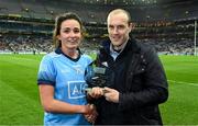 23 February 2019; Colm Kelly, Store Manager Lidl Moore Street, Dublin, presents Niamh McEvoy of Dublin with the Player of the Match award following this Dublin's victory over Mayo at Croke Park in Dublin. Photo by Ray McManus/Sportsfile