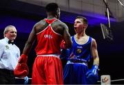 23 February 2019; Patryk Adamus, right, reacts, at the final bell following his 57kg bout at the 2019 National Elite Men’s & Women’s Boxing Championships Finals at the National Stadium in Dublin. Photo by Sam Barnes/Sportsfile