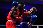 23 February 2019; Patryk Adamus, right, in action against Christian Cekiso during their 57kg bout at the 2019 National Elite Men’s & Women’s Boxing Championships Finals at the National Stadium in Dublin. Photo by Sam Barnes/Sportsfile