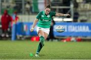 23 February 2019; Nicole Fowley of Ireland kicks a conversion during the Women's Six Nations Rugby Championship match between Italy and Ireland at Viale Piacenza in Parma, Italy. Photo by Roberto Bregani/Sportsfile