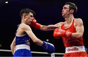 23 February 2019; Evan Metcalf, left, in action against Adam Hession during their 52kg bout at the 2019 National Elite Men’s & Women’s Boxing Championships Finals at the National Stadium in Dublin. Photo by Sam Barnes/Sportsfile