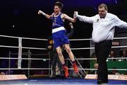 23 February 2019; Adam Hession celebrates after being declared winner over Evan Metcalf following their 52kg bout at the 2019 National Elite Men’s & Women’s Boxing Championships Finals at the National Stadium in Dublin. Photo by Sam Barnes/Sportsfile