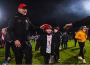 23 February 2019; Tyrone manager Mickey Harte with Michael Doran, age 7, following the Allianz Football League Division 1 Round 4 match between Tyrone and Monaghan at Healy Park in Omagh, Co Tyrone. Photo by Stephen McCarthy/Sportsfile
