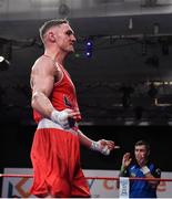 23 February 2019; Anthony Browne, celebrates following his 91kg bout at the 2019 National Elite Men’s & Women’s Boxing Championships Finals at the National Stadium in Dublin. Photo by Sam Barnes/Sportsfile