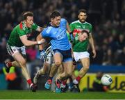 23 February 2019; Con O’Callaghan of Dublinis tackled by Donal Vaughan, left, and Colm Boyle of Mayo late in the game during the Allianz Football League Division 1 Round 4 match between Dublin and Mayo at Croke Park in Dublin. Photo by Ray McManus/Sportsfile