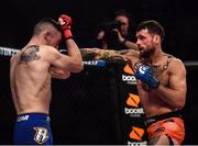 23 February 2019; Adam Gustab, right, in action against Richie Smullen in their Featherweight bout during Bellator 217 at the 3 Arena in Dublin. Photo by David Fitzgerald/Sportsfile